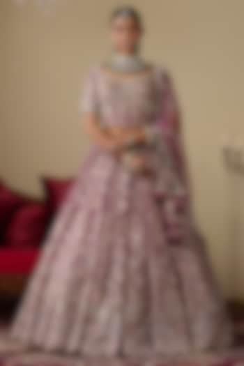Lavender Tissue Organza Dabka Embellished Bridal Lehenga Set by Chaashni by Maansi and Ketan at Pernia's Pop Up Shop