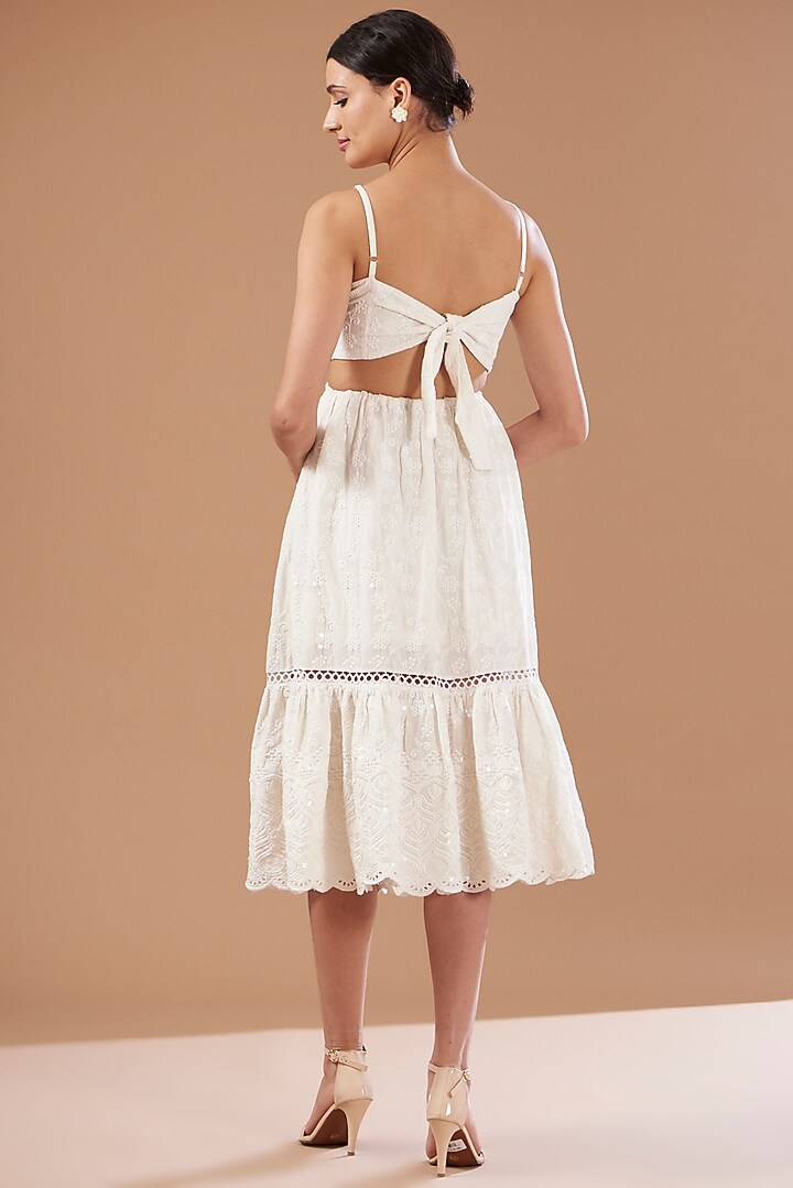 Ivory Cotton Tiered Summer Dress by CHITRASHI JAIPUR at Pernia's Pop Up Shop