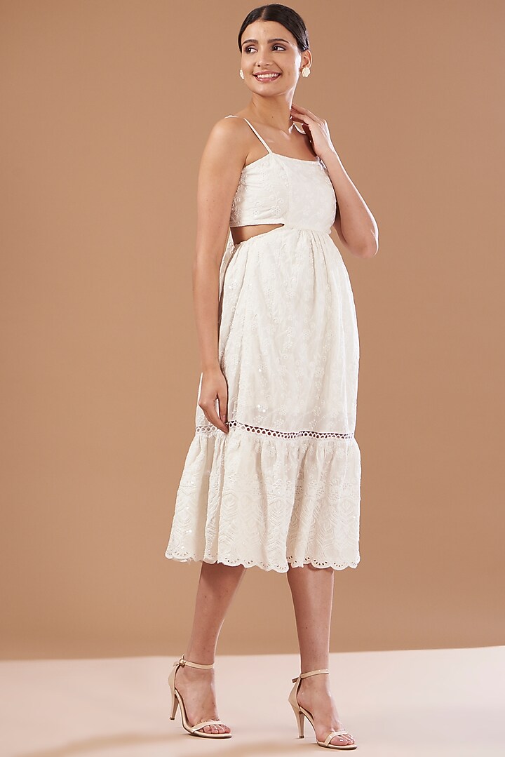 Ivory Cotton Tiered Summer Dress by CHITRASHI JAIPUR at Pernia's Pop Up Shop