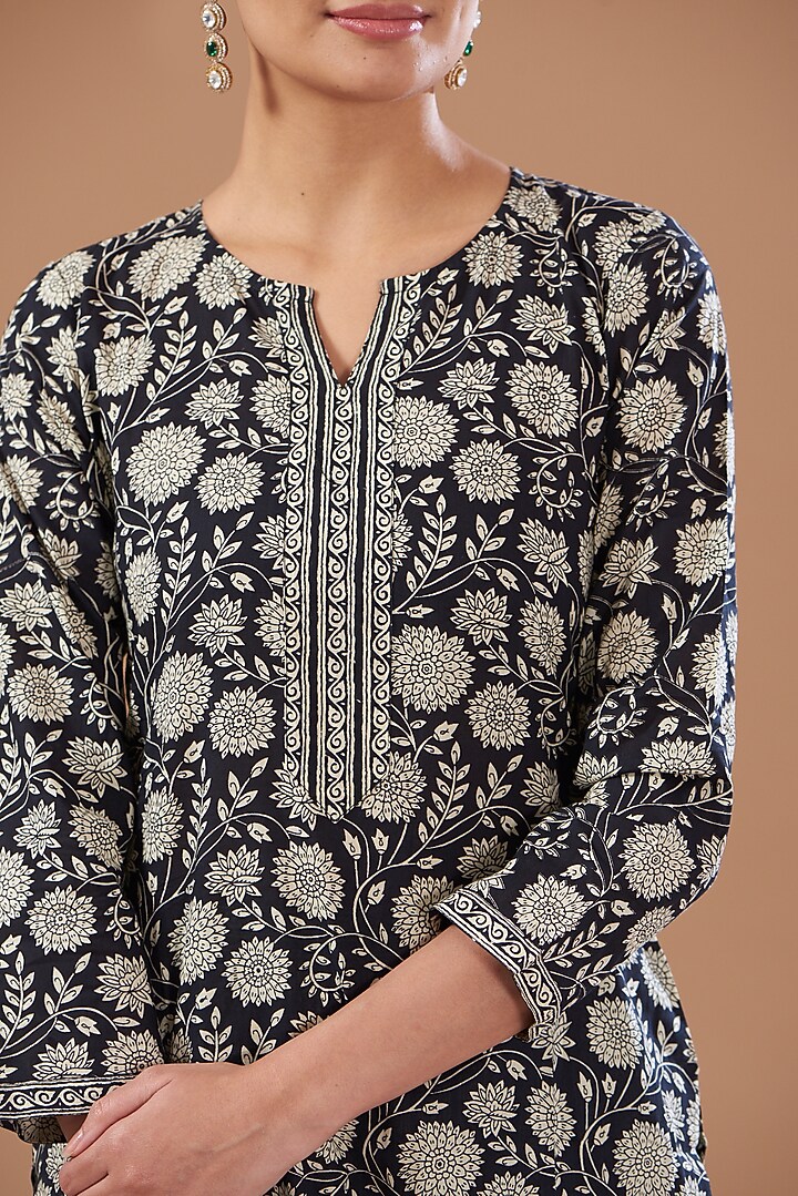 Black Cotton Hand Block Printed Kurta Set by CHITRASHI JAIPUR at Pernia's Pop Up Shop