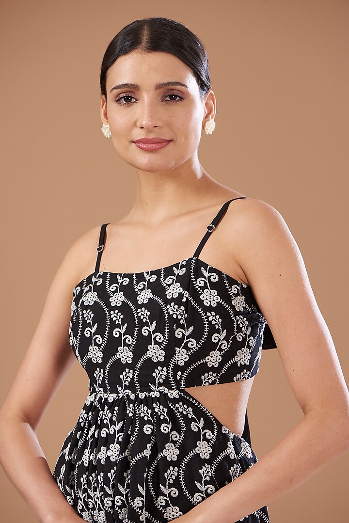 Black Cotton Tiered Spaghetti Summer Dress by CHITRASHI JAIPUR at Pernia's Pop Up Shop