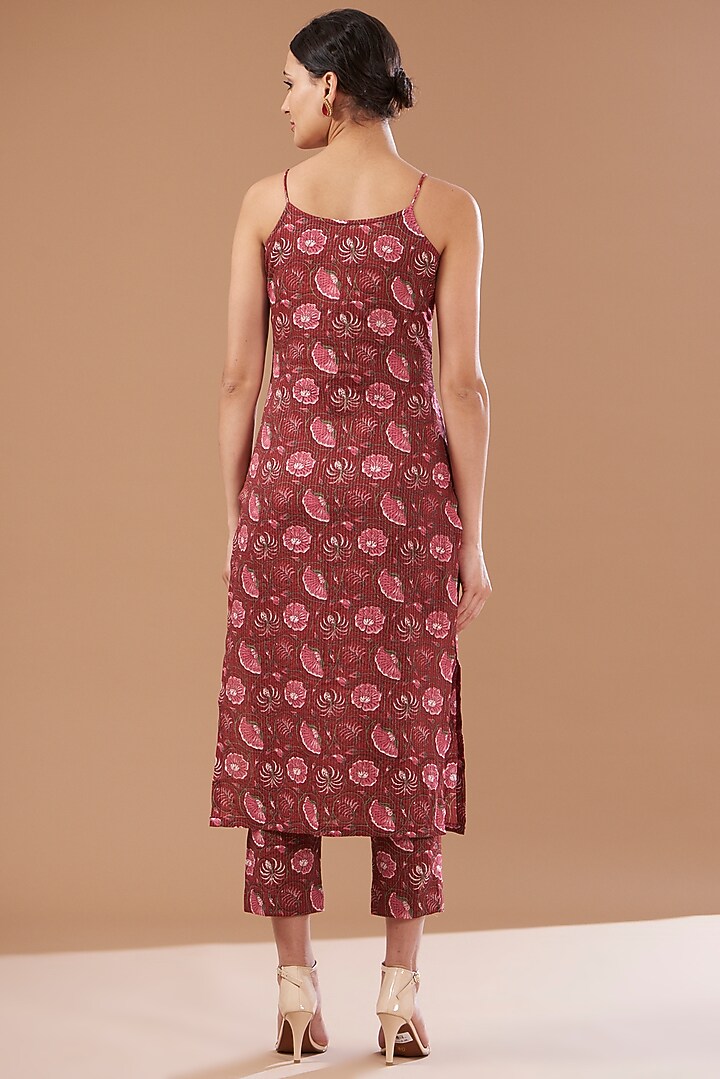 Maroon Cotton Hand Block Printed Kurta Set by CHITRASHI JAIPUR at Pernia's Pop Up Shop