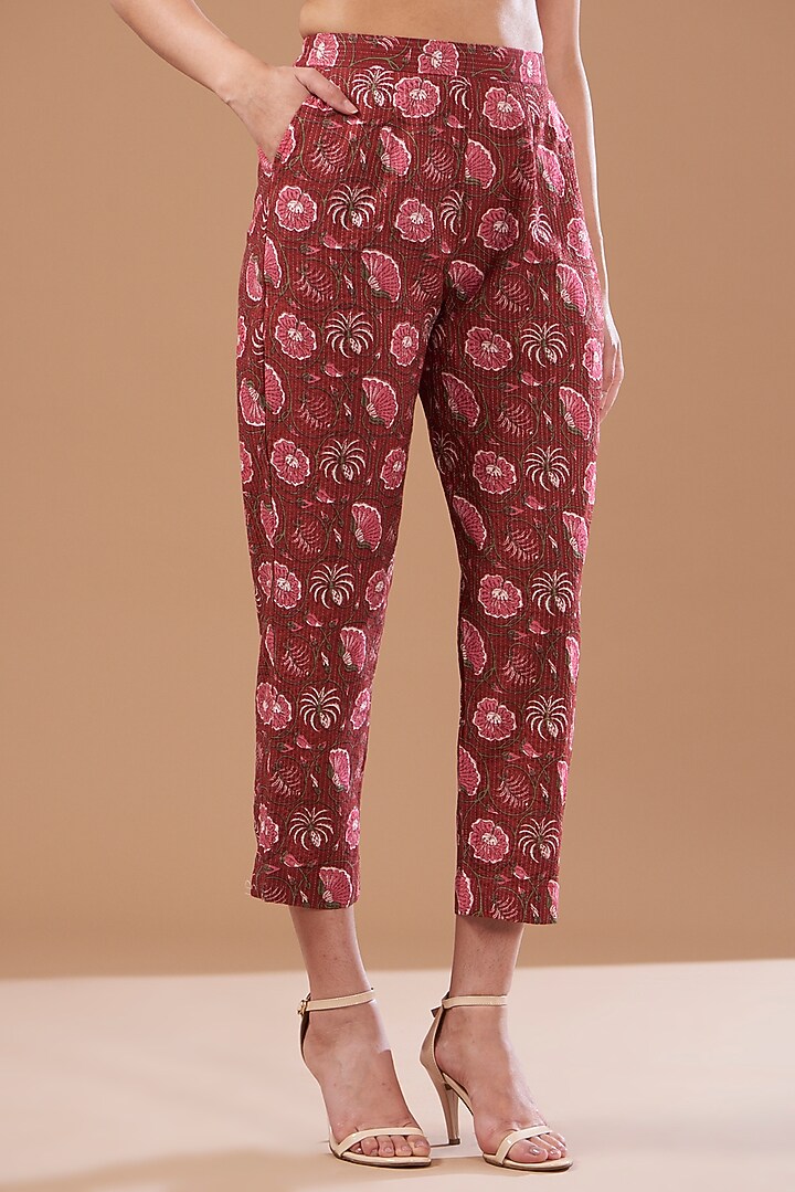 Maroon Cotton Hand Block Printed Kurta Set by CHITRASHI JAIPUR at Pernia's Pop Up Shop