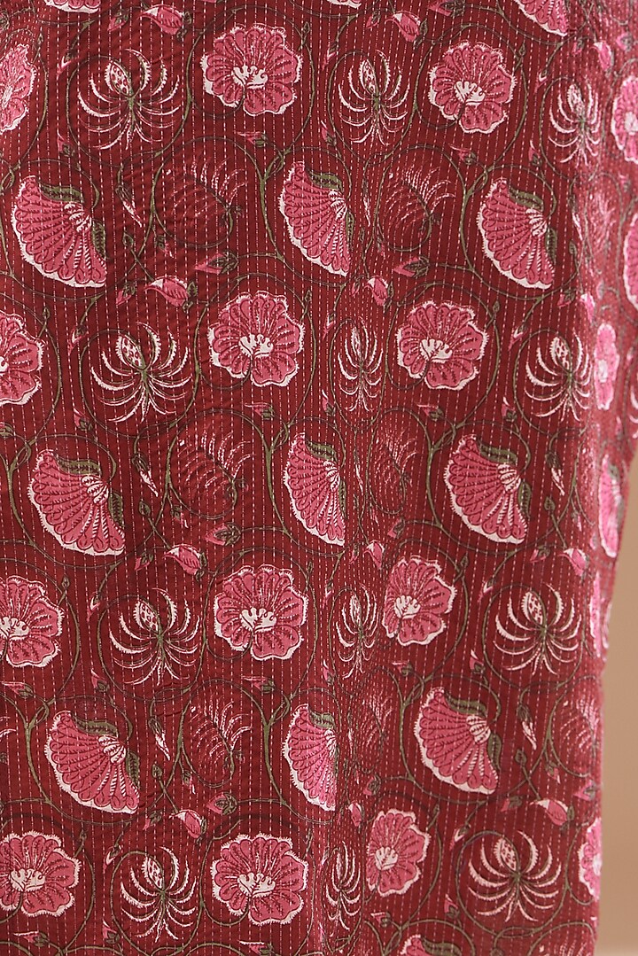 Maroon Cotton Hand Block Printed Kurta Set by CHITRASHI JAIPUR at Pernia's Pop Up Shop