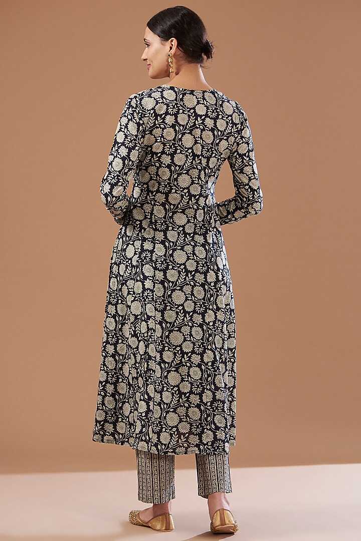Black Cotton Hand Block Printed Kurta Set by CHITRASHI JAIPUR at Pernia's Pop Up Shop