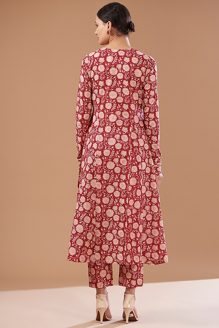 Maroon Cotton Hand Block Printed Kurta Set by CHITRASHI JAIPUR at Pernia's Pop Up Shop