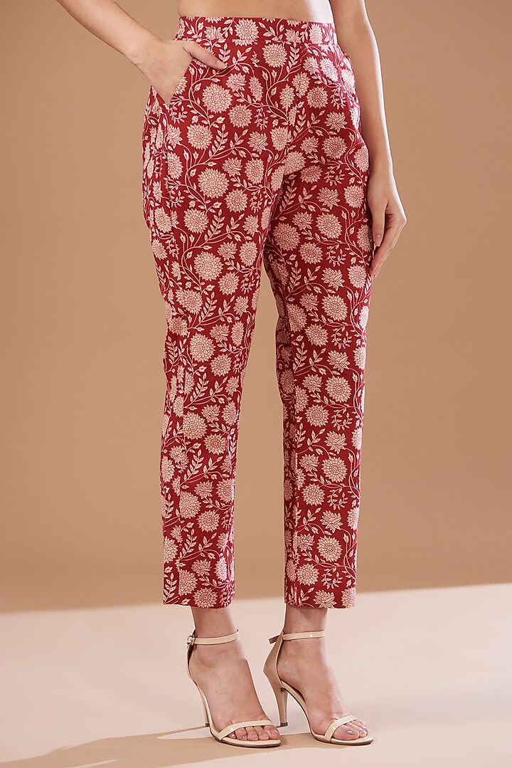 Maroon Cotton Hand Block Printed Kurta Set by CHITRASHI JAIPUR at Pernia's Pop Up Shop