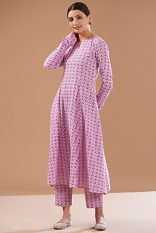 Purple Cotton Screen Printed Kurta Set by CHITRASHI JAIPUR