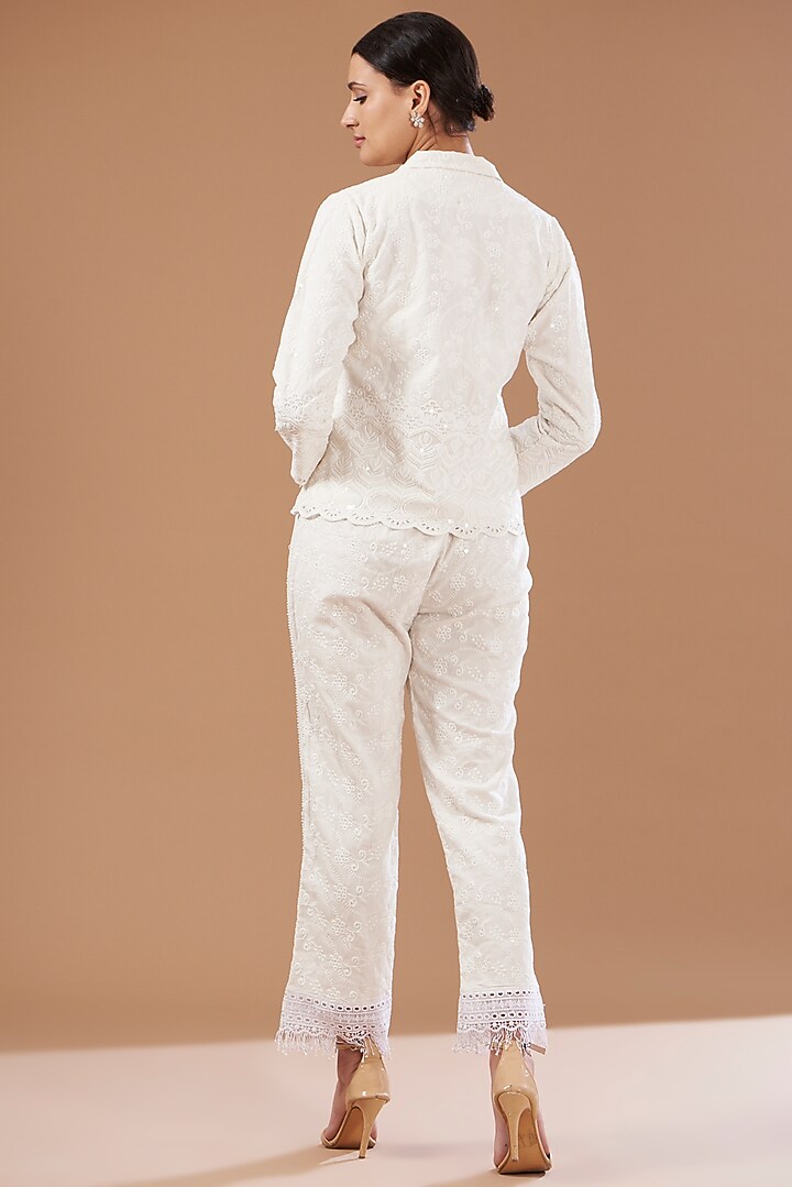 Ivory Cotton Blazer Set by CHITRASHI JAIPUR at Pernia's Pop Up Shop