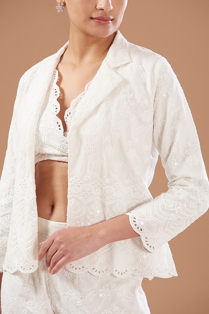 Ivory Cotton Blazer Set by CHITRASHI JAIPUR at Pernia's Pop Up Shop