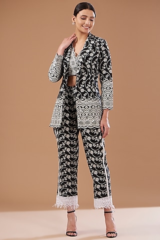 Black Cotton Blazer Set by CHITRASHI JAIPUR