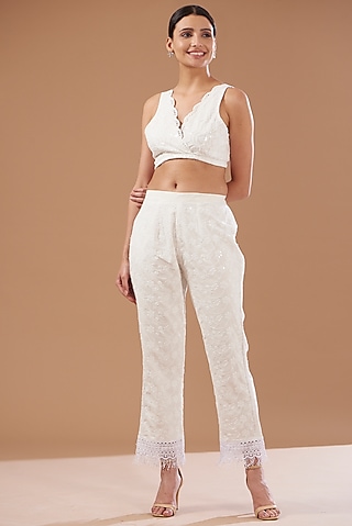 Ivory Cotton Pant Set by CHITRASHI JAIPUR