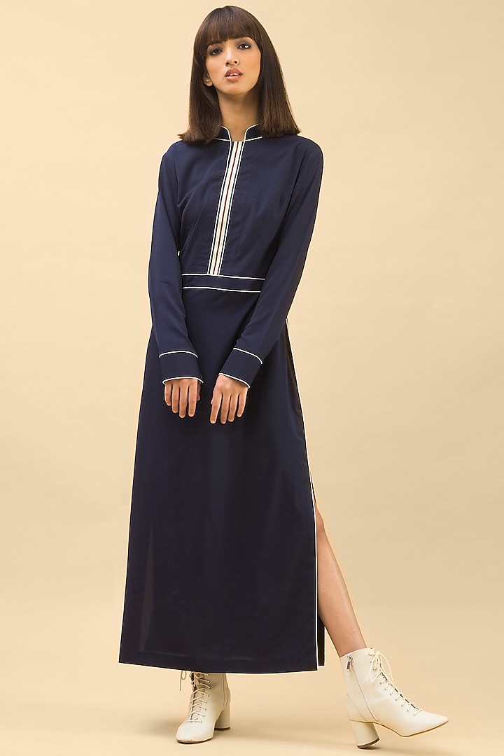 Dark Blue Midi Dress With Side Slit by Chillosophy