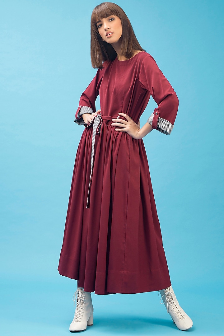 Deep Red Maxi Dress With Handmade Buttons by Chillosophy