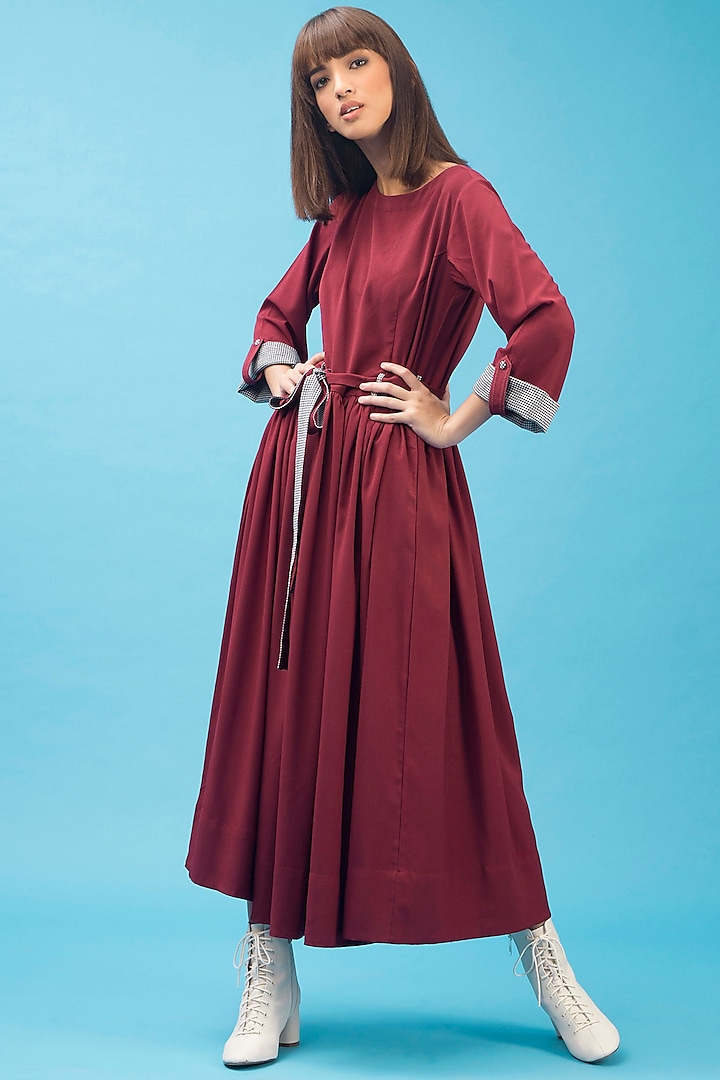 Deep Red Maxi Dress With Handmade Buttons by Chillosophy at Pernia's Pop Up Shop