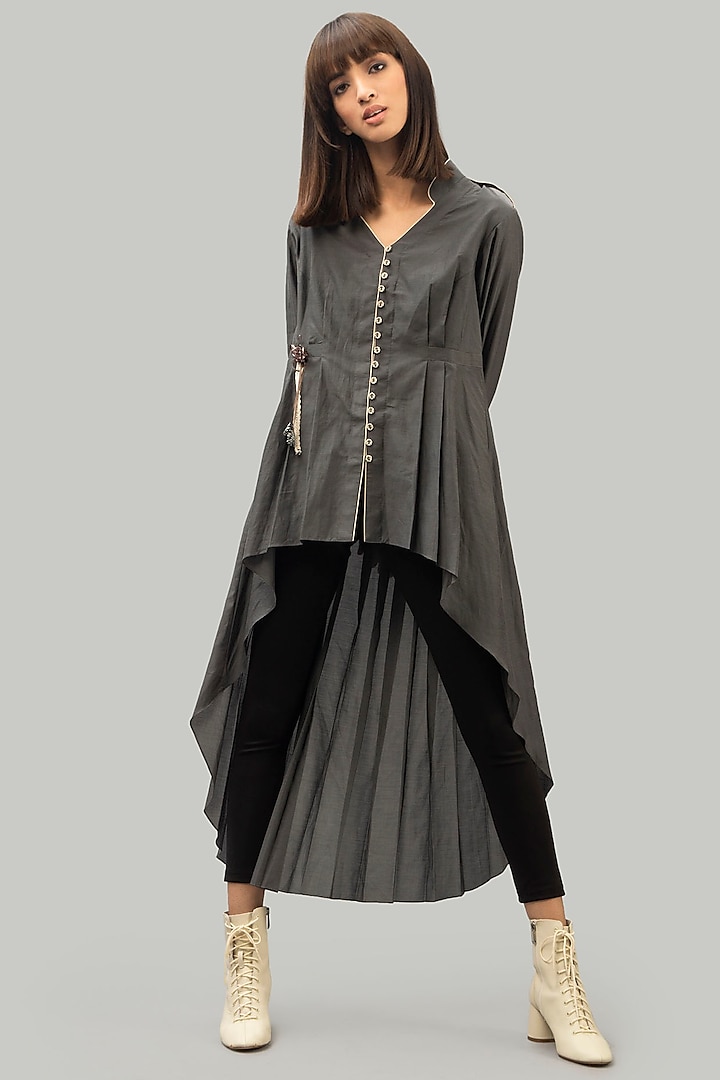 Grey Shirt Dress With Pleats by Chillosophy