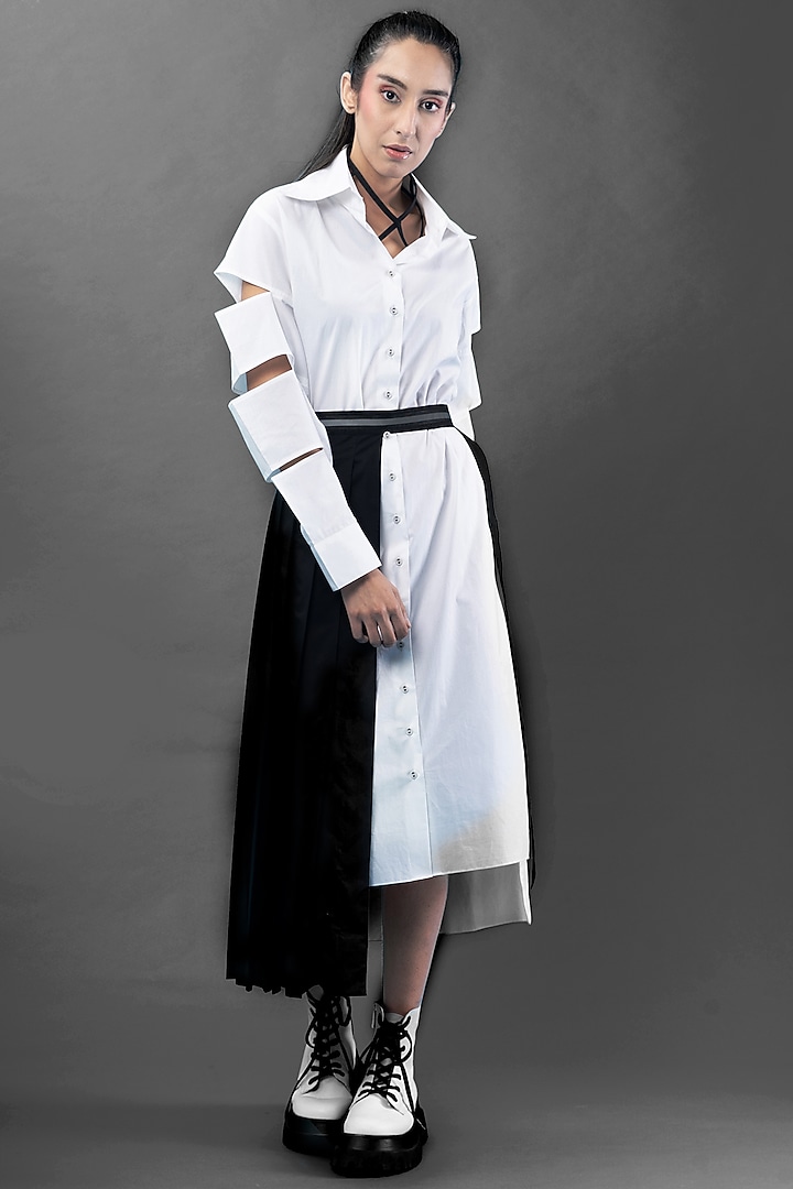 White Summer Shirt Dress With Cut Out Sleeves by Chillosophy at Pernia's Pop Up Shop