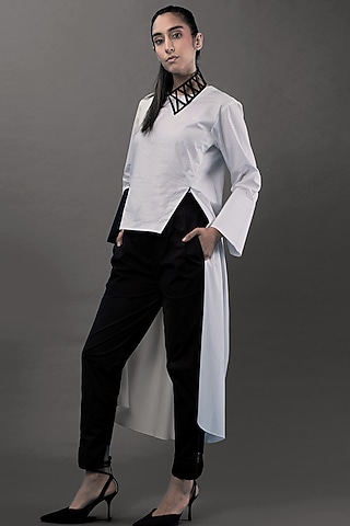 White Tunic With Leather Detailing by Chillosophy
