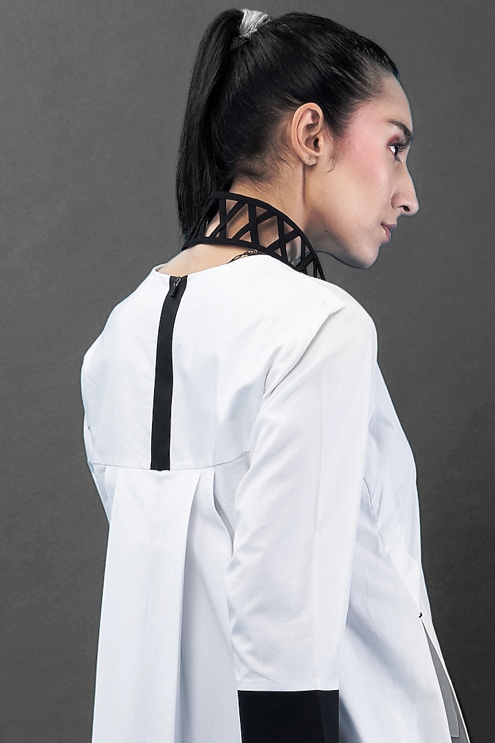 White Tunic With Leather Detailing by Chillosophy at Pernia's Pop Up Shop