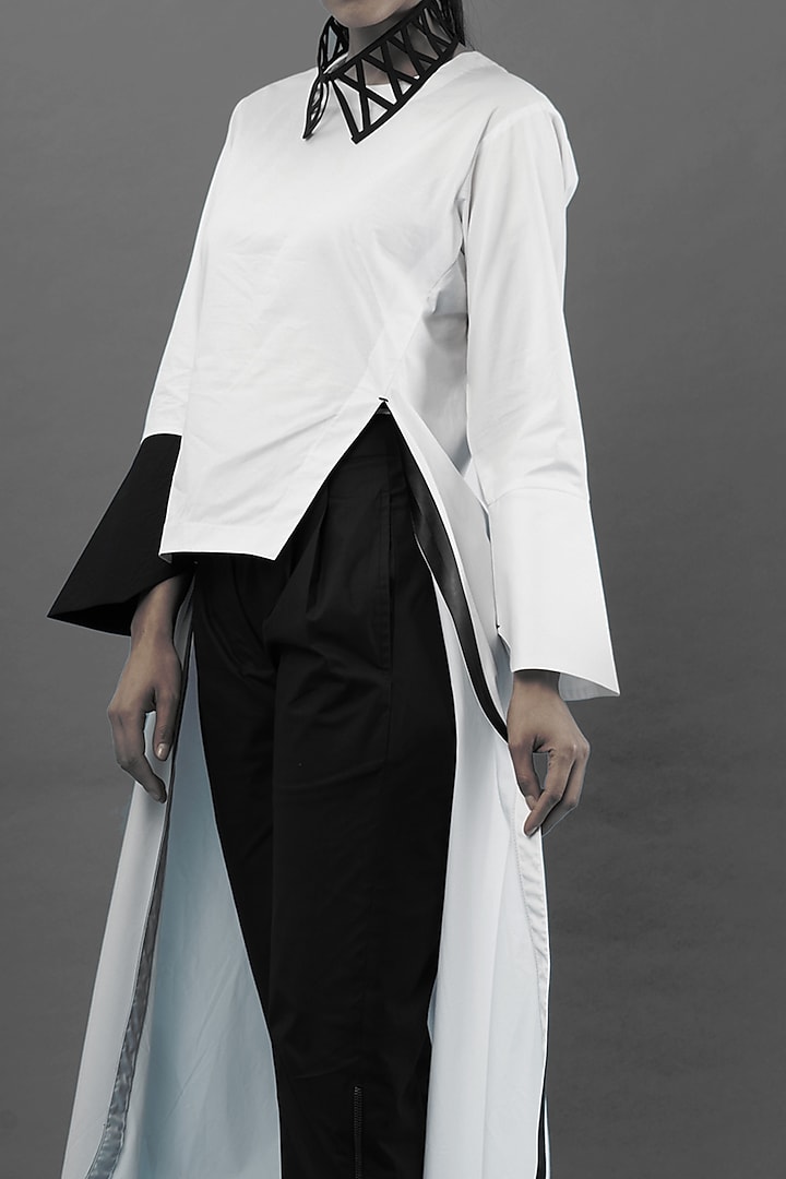 White Tunic With Leather Detailing by Chillosophy at Pernia's Pop Up Shop