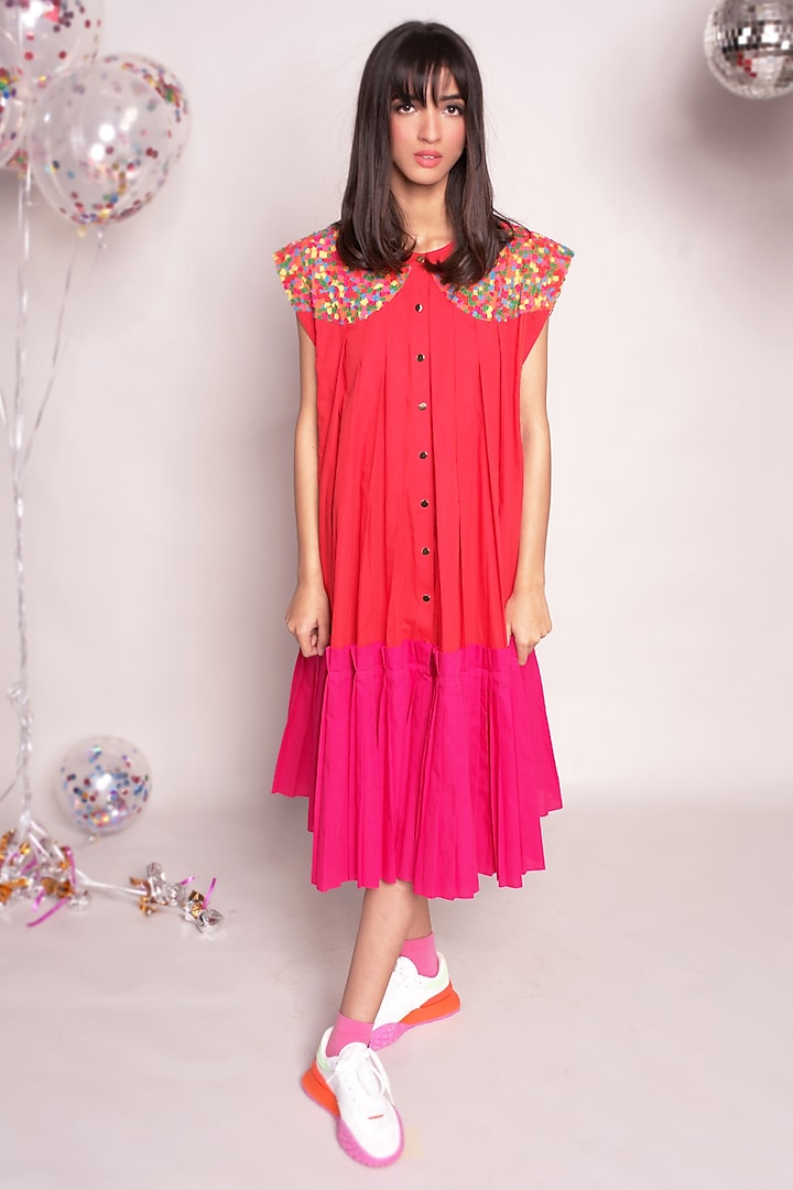Red & Pink Midi Dress by Chillosophy