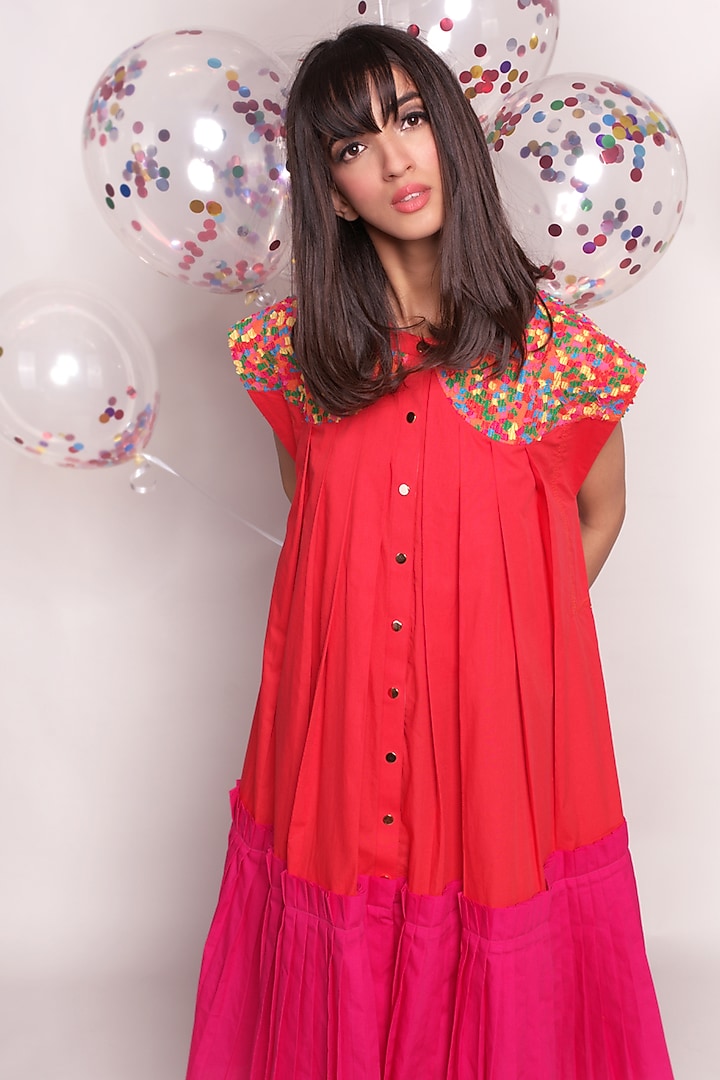 Red & Pink Midi Vacation Dress by Chillosophy at Pernia's Pop Up Shop