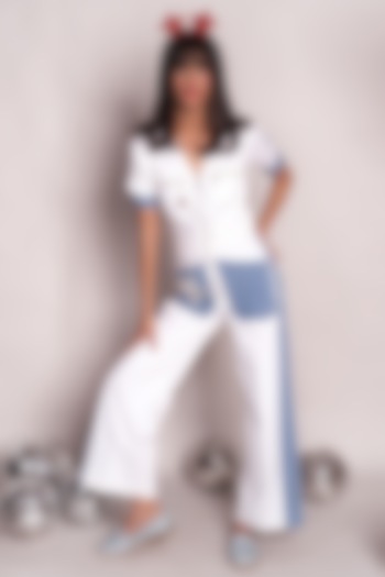 White & Sky Blue Denim Jumpsuit by Chillosophy