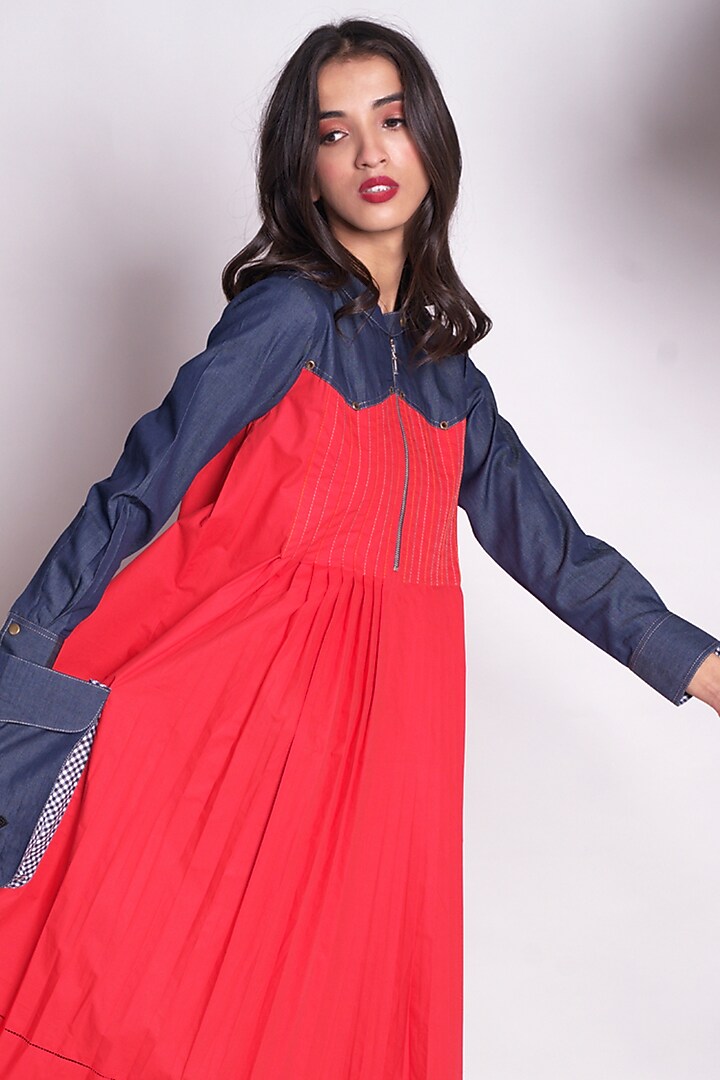 Red & Blue Poplin Midi Vacation Dress by Chillosophy at Pernia's Pop Up Shop