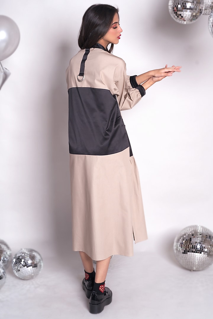 Beige & Black Poplin Vacation Dress by Chillosophy at Pernia's Pop Up Shop