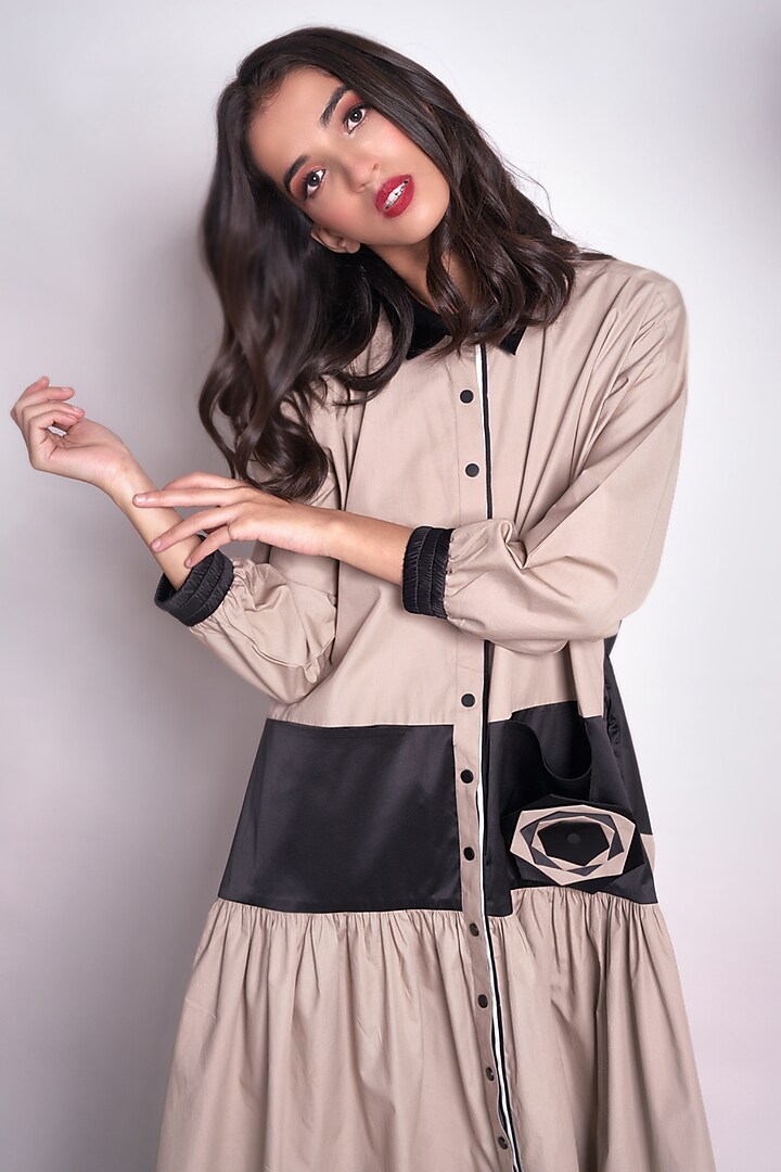 Beige & Black Poplin Vacation Dress by Chillosophy at Pernia's Pop Up Shop