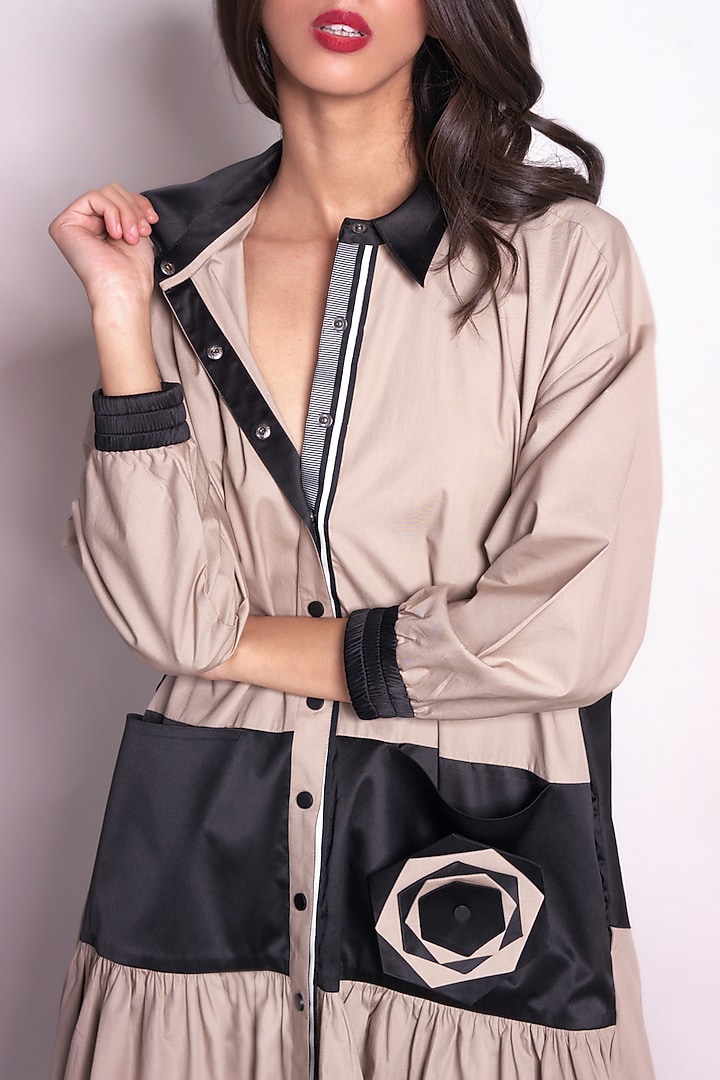 Beige & Black Poplin Vacation Dress by Chillosophy at Pernia's Pop Up Shop