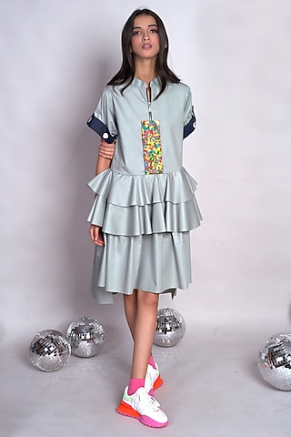 Multi-Colored Poplin Peplum Dress by Chillosophy