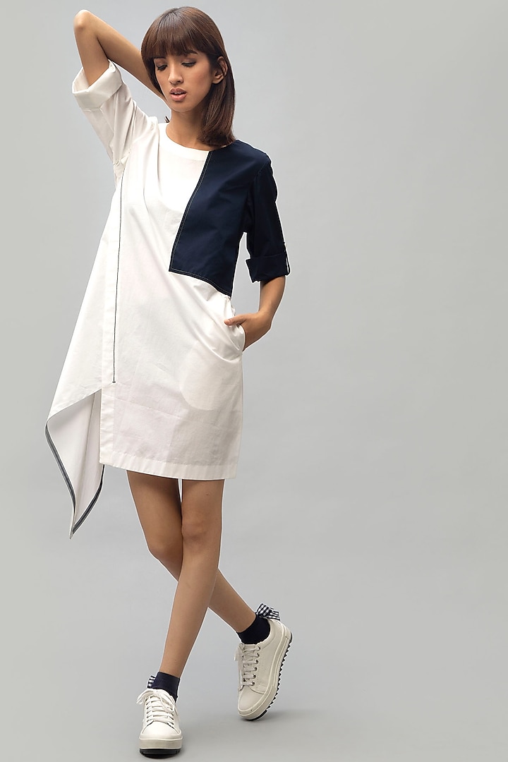 White Color Blocked Tunic by Chillosophy