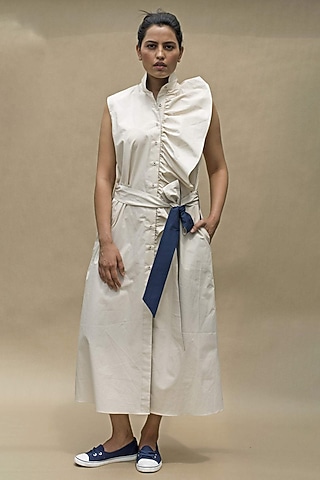 Beige Sleeveless Poplin Dress by Chillosophy