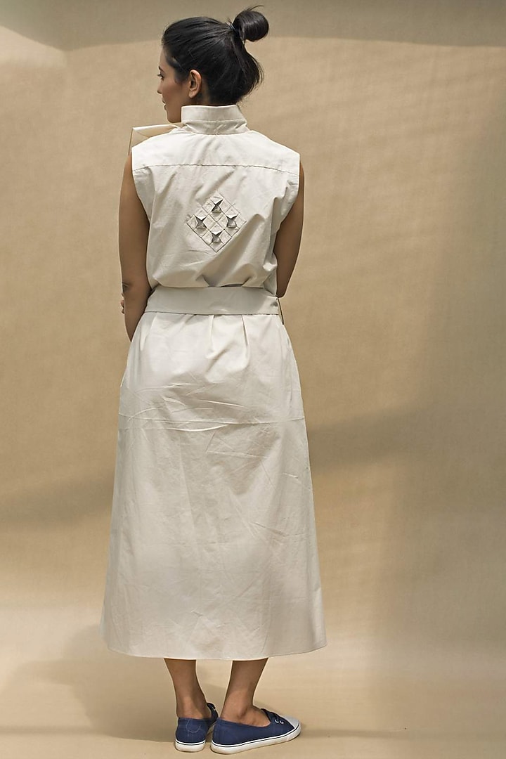 Beige Sleeveless Poplin Dress by Chillosophy at Pernia's Pop Up Shop
