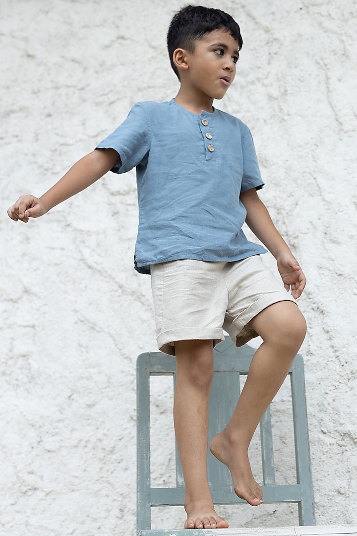 Cream Linen Shorts For Boys by Chi Linen