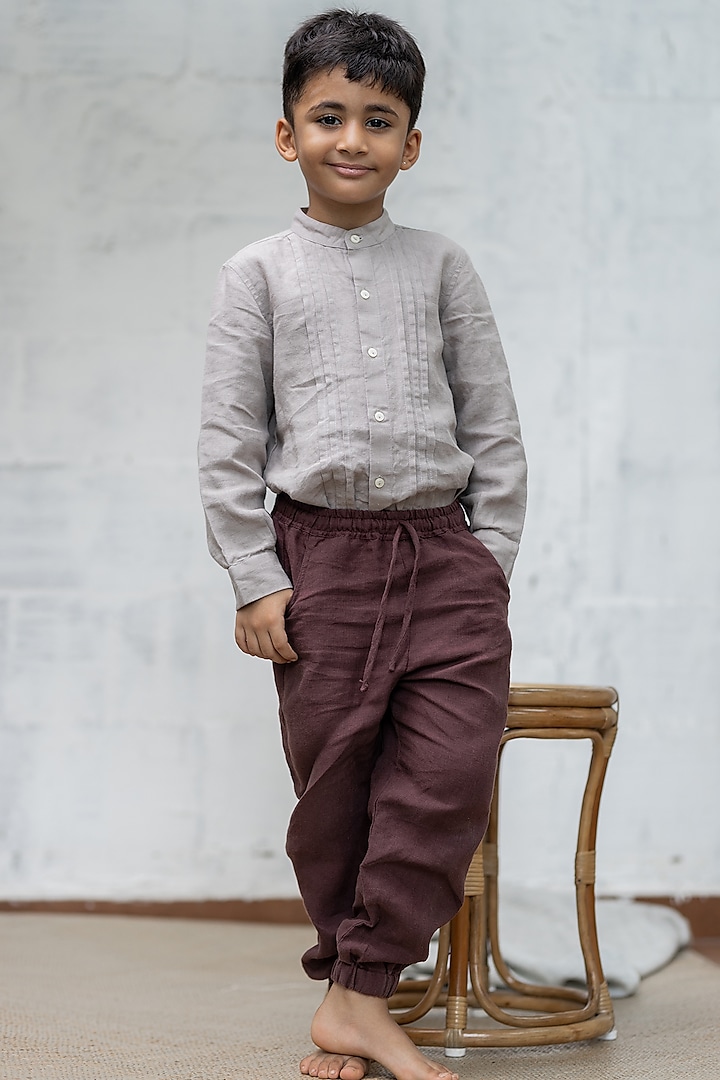 Wine Lenin Joggers For Boys by Chi Linen