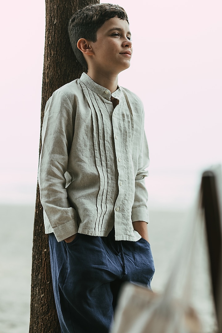 Natural Linen Shirt For Boys by Chi Linen