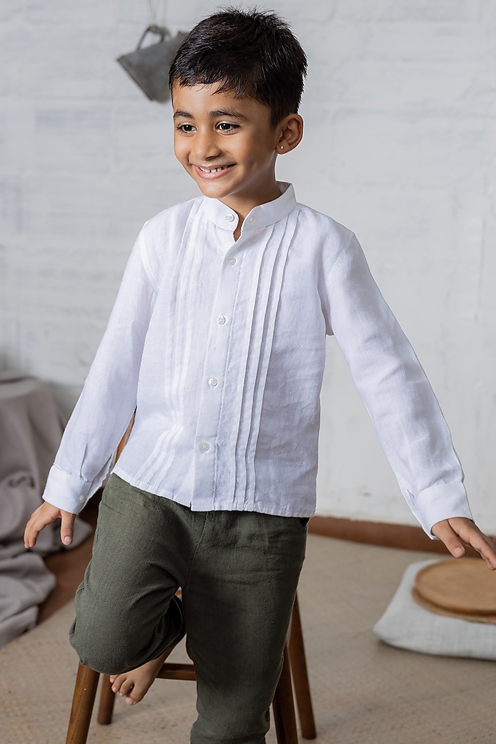White Linen Shirt For Boys by Chi Linen