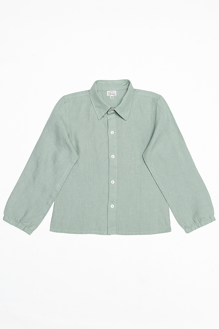 Light Green Linen Shirt For Boys by Chi Linen