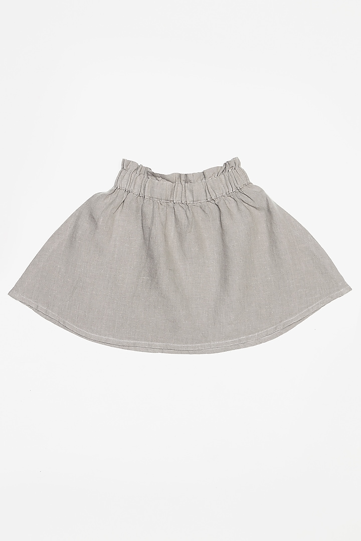 Beige Linen Skirt For Girls by Chi Linen