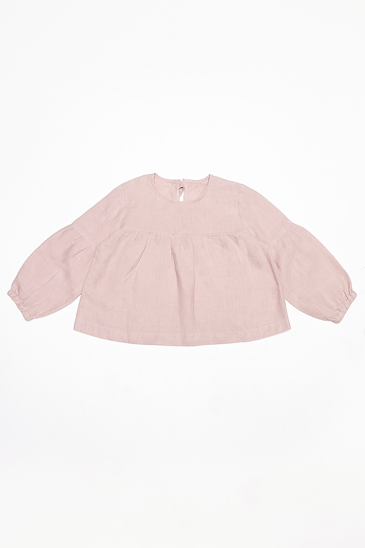 Pink Linen Top For Girls by Chi Linen