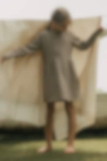 Beige Linen Dress For Girls by Chi Linen
