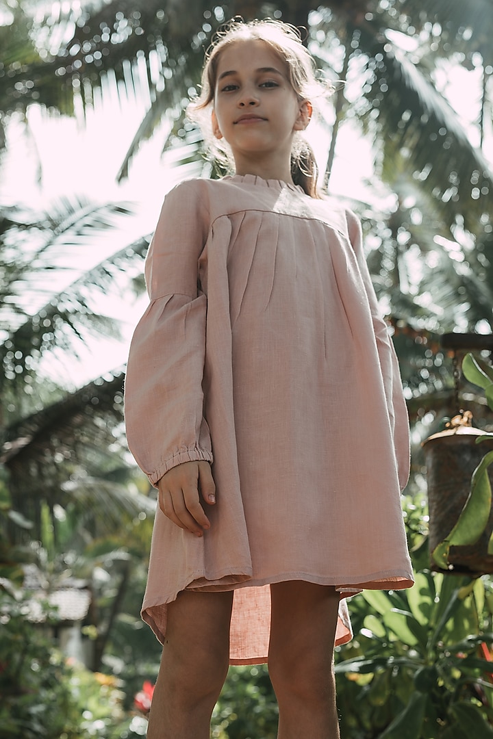 Pink Linen Dress For Girls by Chi Linen