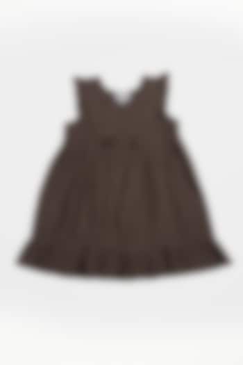 Brown Linen Ruffled Dress For Girls by Chi Linen