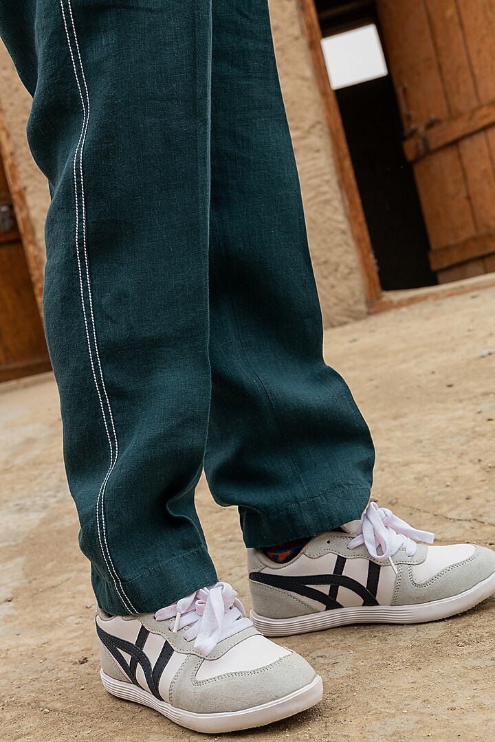 Teal Green Linen Trousers For Boys by Chi Linen at Pernia's Pop Up Shop
