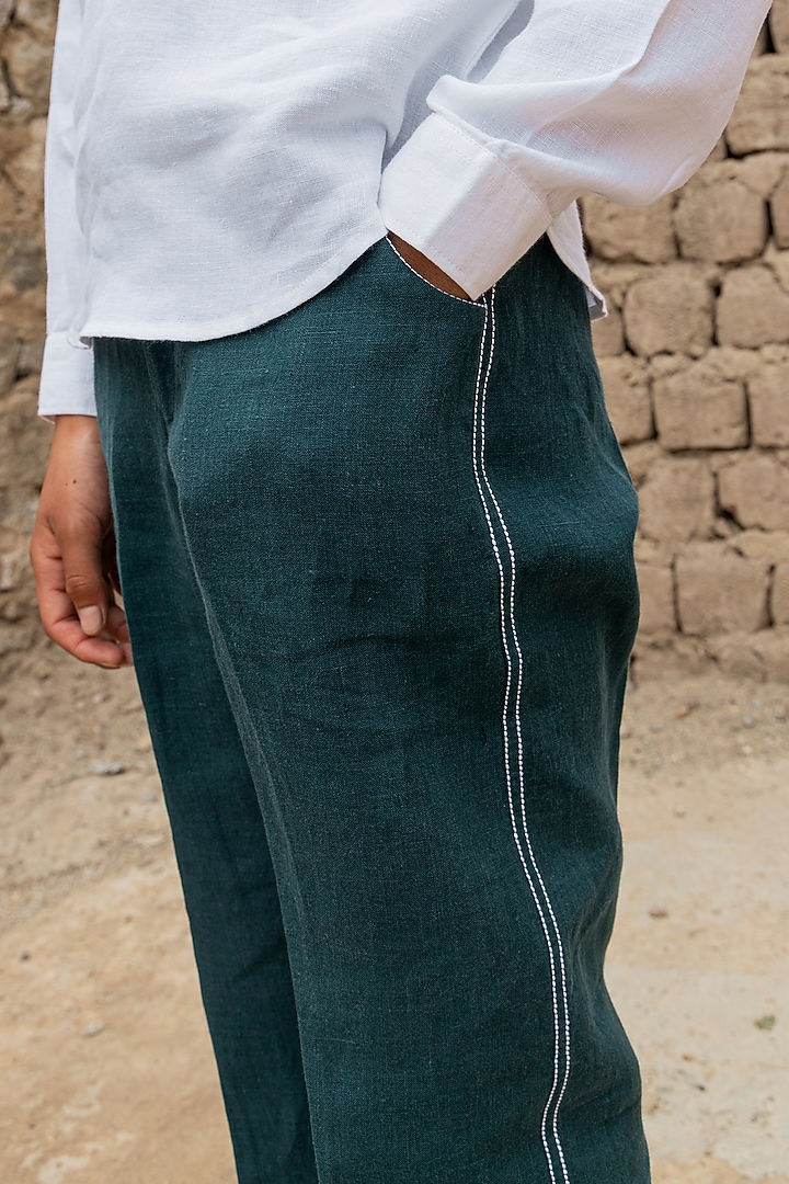 Teal Green Linen Trousers For Boys by Chi Linen at Pernia's Pop Up Shop