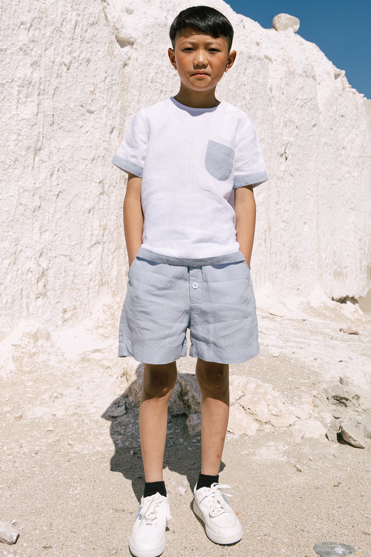 White Light Blue Linen Co-Ord Set For Boys by Chi Linen at Pernia's Pop  Up Shop
