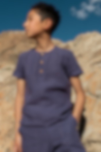 Violet Linen Shirt For Boys by Chi Linen