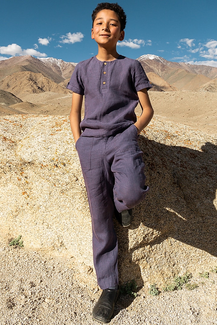 Violet Linen Shirt For Boys by Chi Linen at Pernia's Pop Up Shop